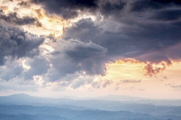 View from Mount Nerone at sunset, Apennines, Marche, Italy, Europe