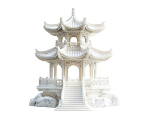 Fototapeta premium stunning white marble pagoda, showcasing intricate details and elegant architecture, evokes sense of purity and divinity. This hyper realistic structure stands marble base, perfect for serene