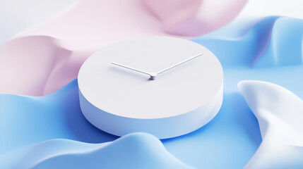 Minimalist 3d clock icon with blue frame on light background, modern design. Copy space. Generative AI