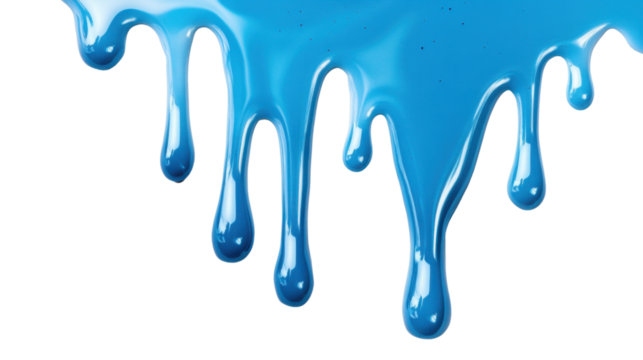 Vibrant blue paint dripping on transparent background. Transparent background
