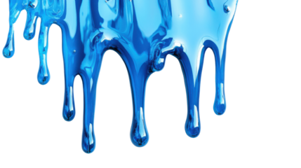 Vivid blue paint dripping on transparent background. Transparent background