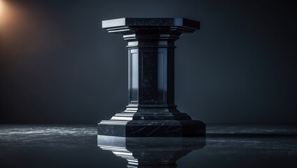 Elegant black marble pedestal for showcasing sculptures and awards.