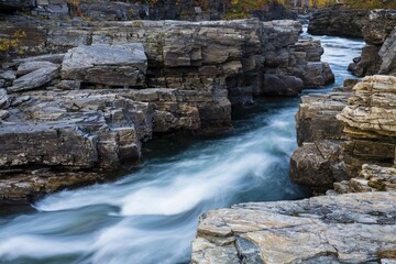 Abisko Canyon, River Abiskojåkka, Abiskojakka, Abisko National Park, Norrbotten, Lapland, Scandinavia, Sweden, Europe