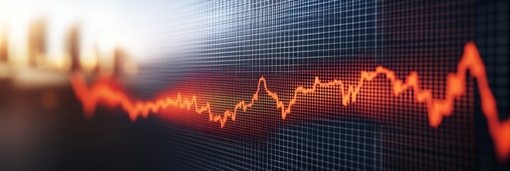 Stock Market Volatility Chart With Dramatic Spikes And City Skyline, Finance Business Background