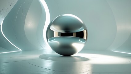 Stylish reflective sphere in a minimalist futuristic setting