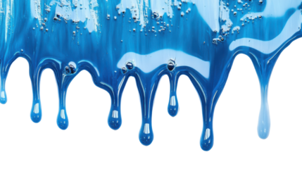 Vibrant blue paint dripping on transparent background. Transparent background