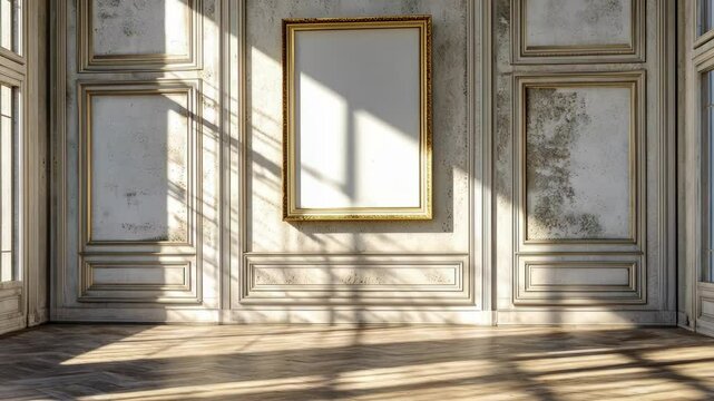 Sunlit shadows dance across elegant vintage interior with classic wooden panels