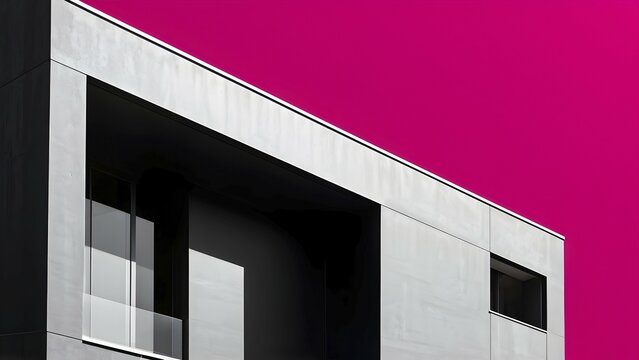 AI generated minimalistic architecture house design in monochrome grey structure with vibrant magenta background