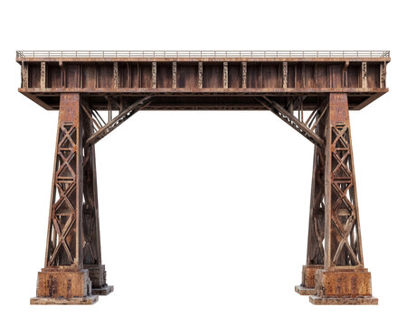 railway bridge with towering metal beams, showcasing impressive industrial architecture and weathered textures. This structure stands as testament to engineering and design