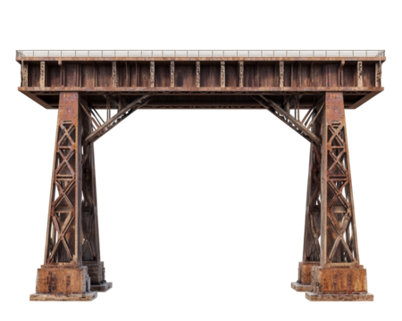 railway bridge with towering metal beams, showcasing impressive industrial architecture and weathered textures. This structure stands as testament to engineering and design