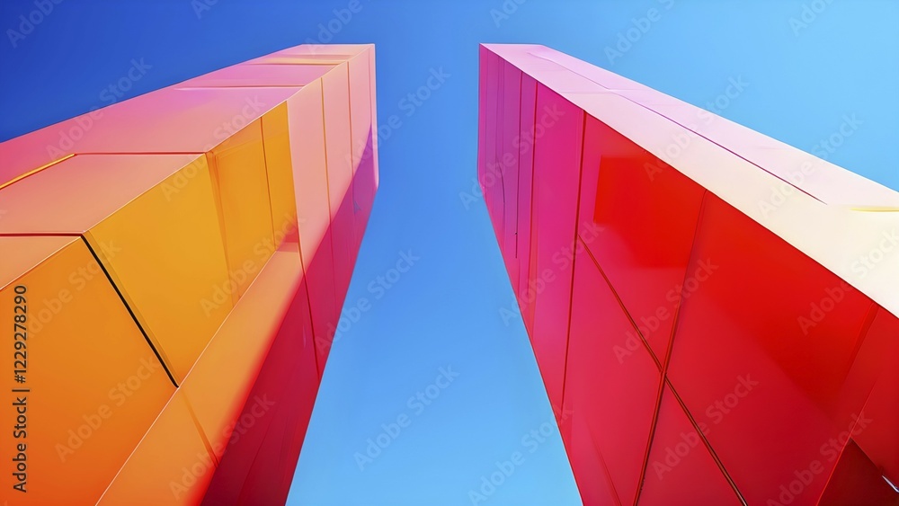 Poster minimalist architectural render composition of modern buildings in simple and clean geometric forms 