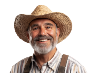 portrait of a farmer in a hat on a transparent background