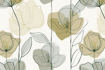 Fototapeta premium Simple and modern line art of flowers with soft pastel colors, illustration, AI generated