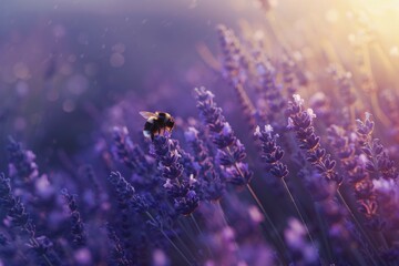 Large earth bumblebee (Bombus terrestris) on lavender flower (Lavendula), AI generated, AI...