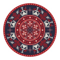 Vector round design element with traditional Russian embroidery symbols