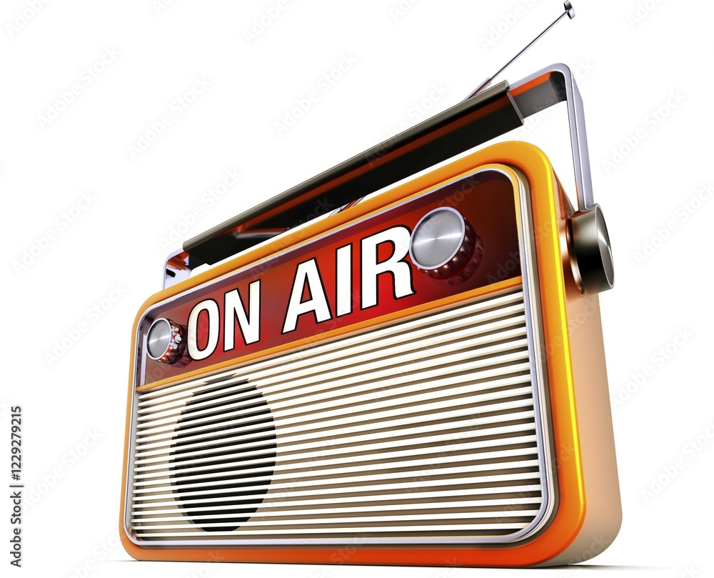 Poster high resolution rendering of a portable radio with a on air icon