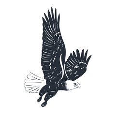eagle flapping wings black silhouette vector