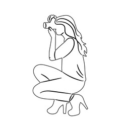 woman taking photo sketch, outline vector