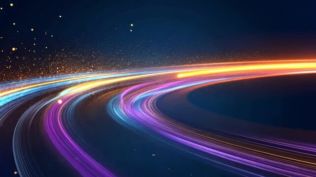 Vibrant light trails swirl through a dark background, creating a mesmerizing effect perfect for visual projects and artistic displays.