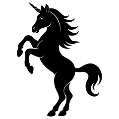 Wild horse black silhouette flat vector illustration 