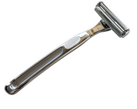 reusable razor with sleek metal handle, designed for plastic free shaving. This eco friendly grooming tool promotes sustainability and offers smooth shaving experience
