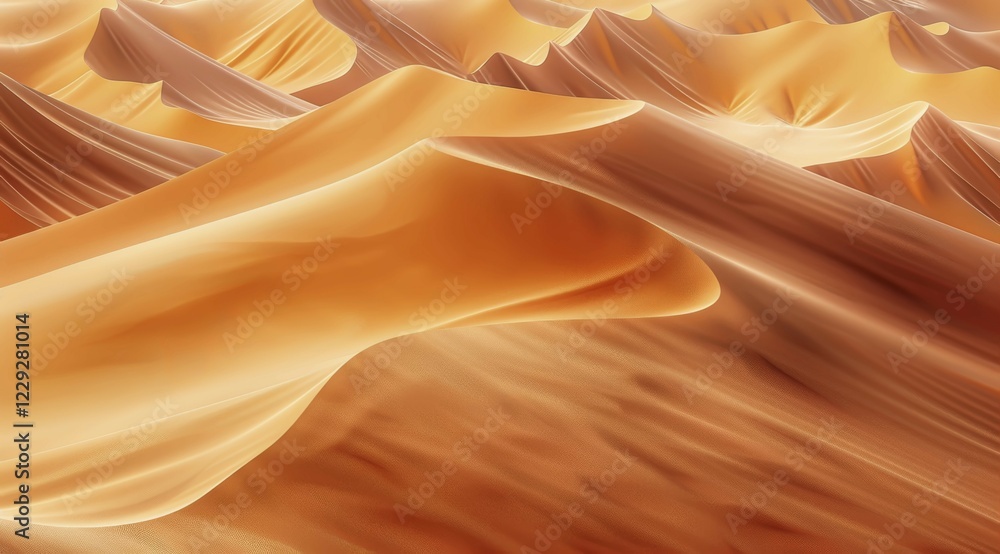 Poster flowing sand waves with soft texture and curves highlighted by golden light, ai generated, ai genera