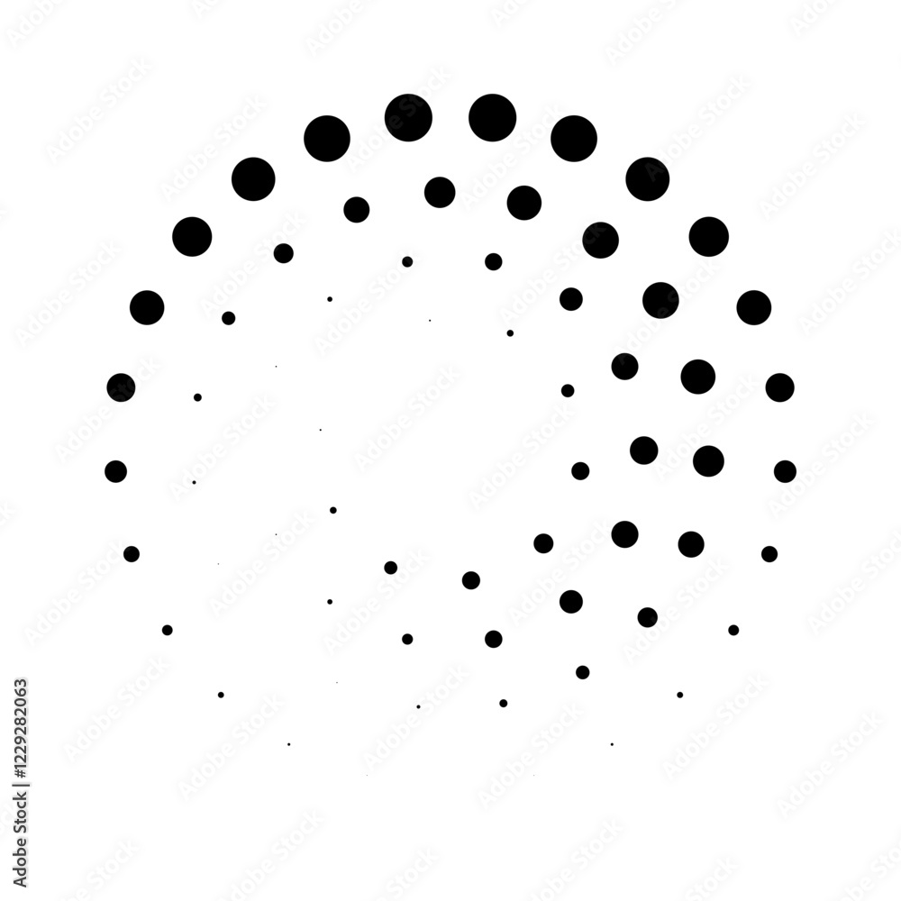 Poster halftone dotted speed lines circle. geometric art in circle form. round swirl movement symbol. halft