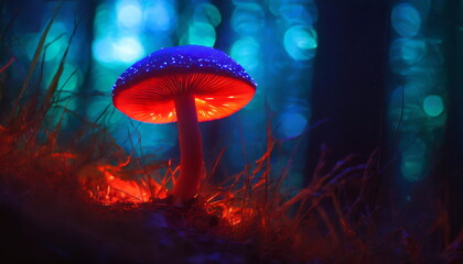 The glow of enchantment: a bioluminescent mushroom in the forest