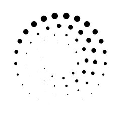 Halftone dotted speed lines circle. Geometric art in circle form. Round swirl movement symbol. Halftone circular dotted frame. Vector design element
