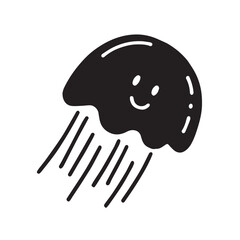 Smiling Jellyfish Icon in Black Silhouette Style with Minimalist Design