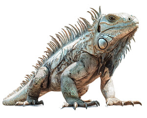 Fototapeta premium Lizard with long, white, spiky hair is standing on transparent background