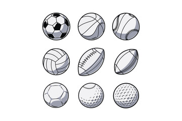 sports Ball Collection  Soccer, Volleyball, Football, and Basketball Icons vector