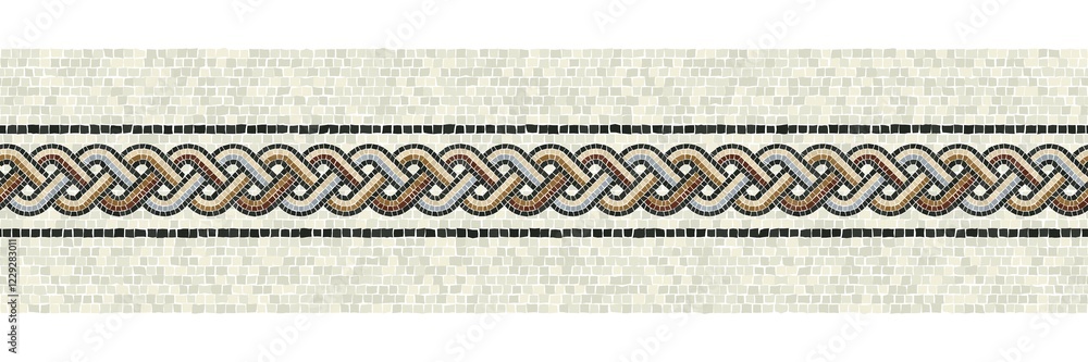 Poster horizontal border mosaic tiles, vector pattern