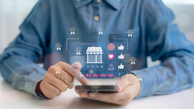 Local SEO, and consumer experience in online business reviews. local business reviews and customer feedback system on mobile devices, showcasing star ratings for small businesses. Digital marketing.