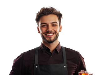 Portrait of a smiling bartender on a transparent background
