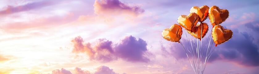 Obraz premium Soft Purple Sky with Heart-Shaped Balloons for a Romantic Valentine's Day Celebration
