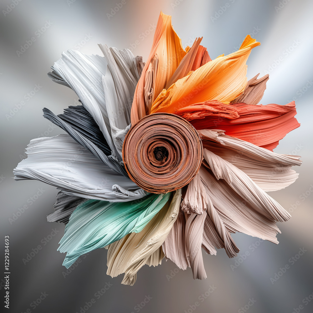 Poster Colorful fabric roll unfurling into textured layers in a radial pattern