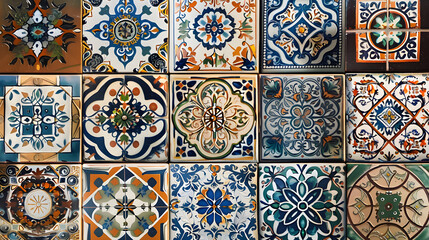 A Mesmerizing Array of Ornamental Tiles Featuring Intricate Patterns, Vibrant Colors, and Exquisite Craftsmanship, Perfect for Elevating Any Space with Timeless Beauty and Artistry