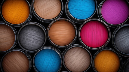 Colorful wood textures arranged in cylindrical containers in a grid pattern