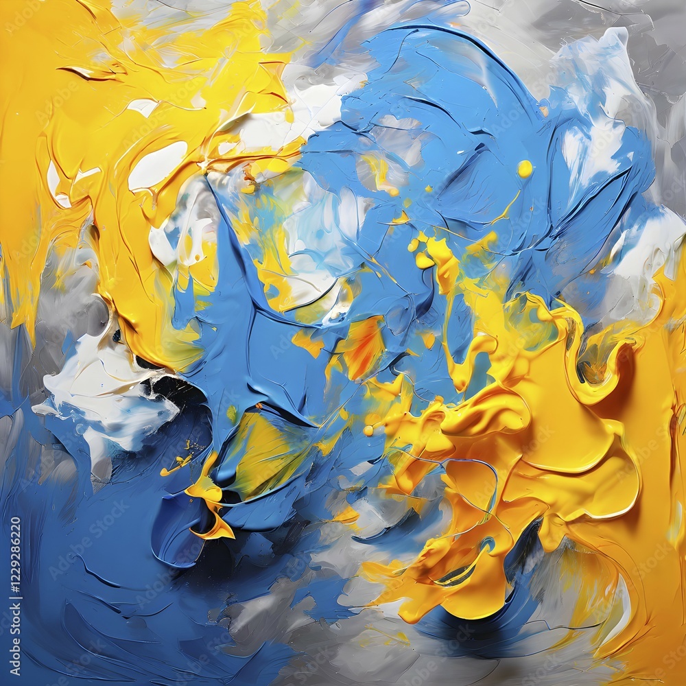 Aufkleber ai generated abstract art showcasing a dynamic splash of blue and yellow colors in square format