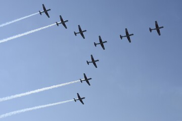 Formation flight Pilatus PC-7, Air show, Air and Space Days, Lucerne, Switzerland, Europe
