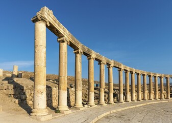 Fototapeta premium Ionic Columns at Oval Plaza, Forum, Jerash, Jordan, Asia