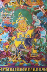 Mural paintings of Tibetan deities, Boudhanath Stupa, Largest Asian Stupa, Unesco World Heritage Site, Kathmandu, Nepal, Asia