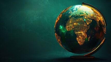 Fototapeta premium Illuminated Globe with Digital Map and Night City Lights Effect
