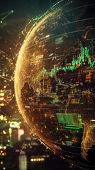 Fototapeta premium Futuristic Digital World with Global Finance Data Visualization
