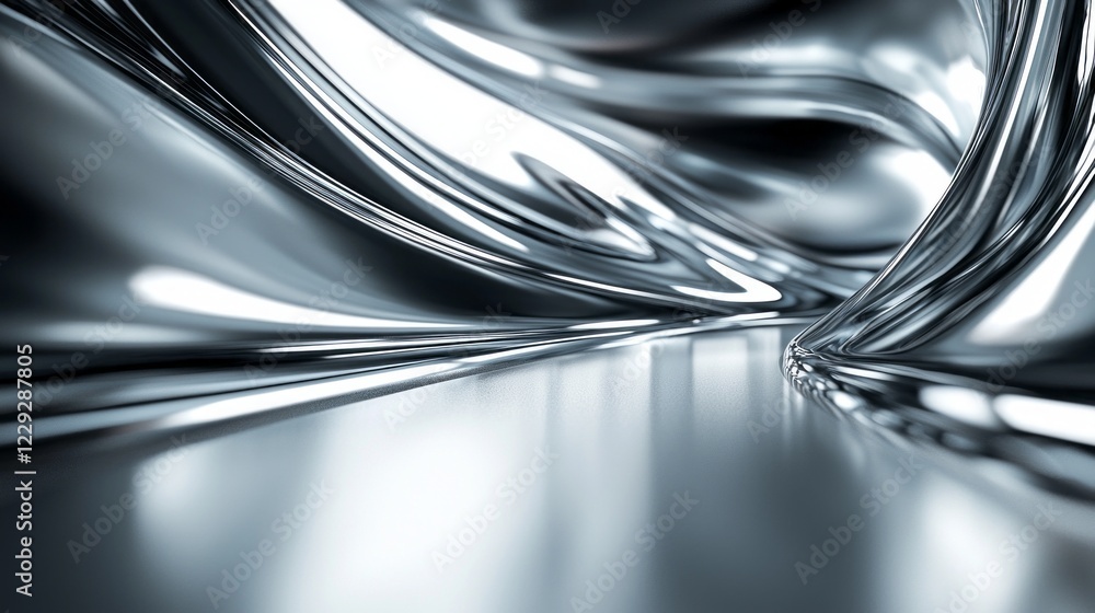 Aufkleber A mesmerizing metallic surface flows with sleek curves, reflecting light in a dynamic display. This futuristic environment invites exploration and sparks imagination in a world of advanced design