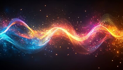 Obraz premium Vivid Color Spectrum Waves, Abstract Flowing Lines on Black Background, Dynamic Graceful Composition