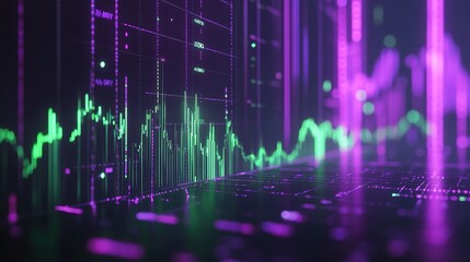 Abstract 3d render, purple and green geometric background design. Stock Market Analysis 3D Time Analysis Studio stock investment market business finance financial growth diagram trading economic 