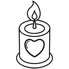 Simple Line Art Candle with Heart Motif