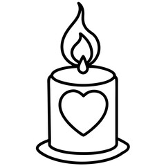 Simple Line Art Candle with Heart Motif